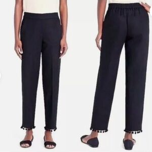 J. Crew Factory Linen Blend Pom Pom Pants in Black Size 6